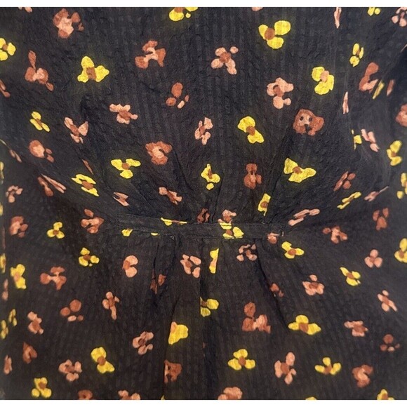 Women’s Madewell Silk Daylight Feline Floral Shirred Ruffle Black Lined Top Sz 4 - Picture 5 of 8